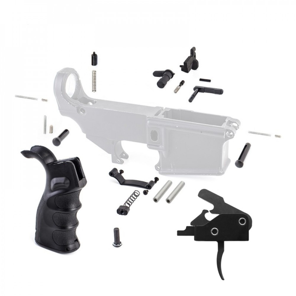 AR-15 Lower Parts Kit w/ Drop-In Trigger, Hybrid Grip, Aluminum Trigger Guard